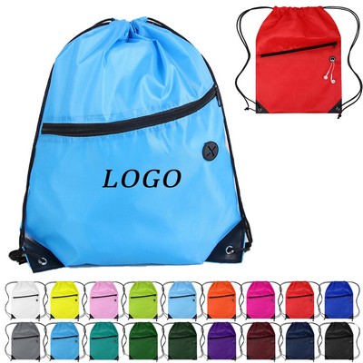 Drawstring Backpack with Front Zipper Pocket