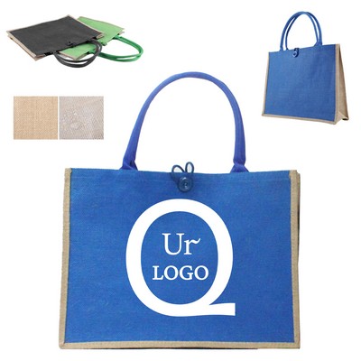 17.72 X 5.51 X 13.78 Inch Contrast Design Jute Tote Bag