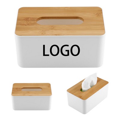 Bamboo Wood Cover Plastic Tissue Box