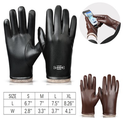 Men's Winter PU Leather Touchscreen Gloves