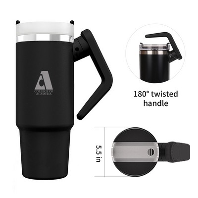 40 Oz Vacuum Insulated Stainless Steel Tumbler w/ a 180° twisted Handle (Laser Engraved)