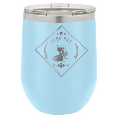 Light Blue Polar Camel 12 oz Stemless Wine Tumbler with a Clear Lid