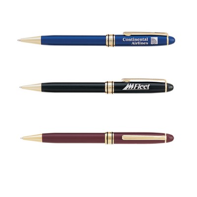 Norman Aluminum Ballpoint Pen w/Gold & Black Trim