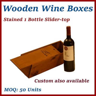 Stained Single Bottle Slider-Top Wood Wine Box