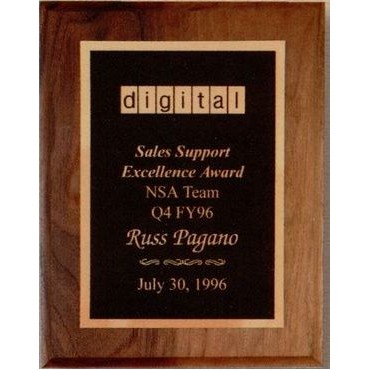 Standard Solid Walnut Plaque w/ Full Size Alloetch Plate (10.5"x13")