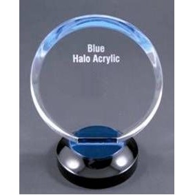 Round Blue Reflective Halo Acrylic Award w/ Black Base - 7" Diameter