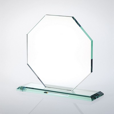 Octagon Jade Glass Award with Slant Edge Base, Large (9"x8 1/2")