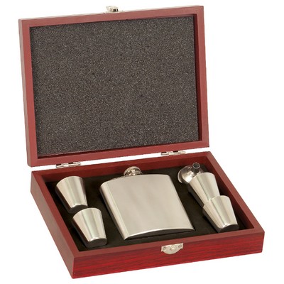 Stainless Steel Flask Gift Set with Wood Presentation Box