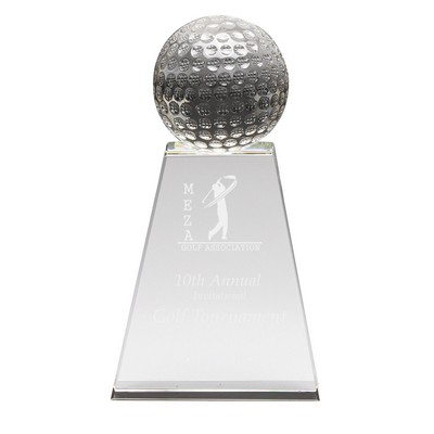 5 3/4" x 2 1/4" Clear Crystal Golf Ball Atop a Crystal Tower