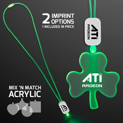 Green Light Up Lanyard Necklace with Acrylic Shamrock Pendant - Domestic Imprint