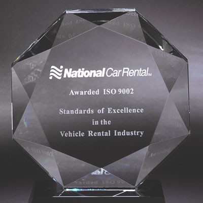 8 ¾" Optical Cut Crystal Octagon Shaped Award