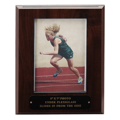 Walnut Finish Plaque w/5"x 7" Photo Window & Engraving Plate (8"x 10")