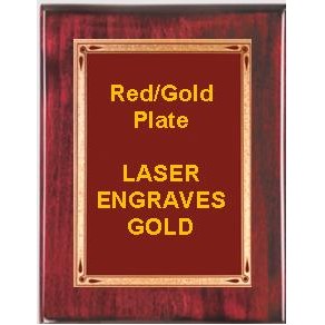 Rosewood 7" x 9" Piano Finish Plaque - 5" x 7" Red/Gold Teardrop Plate