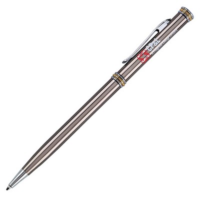 Twist Action Mechanism Slim Ballpoint Pen w/ Chrome & Gold Trim