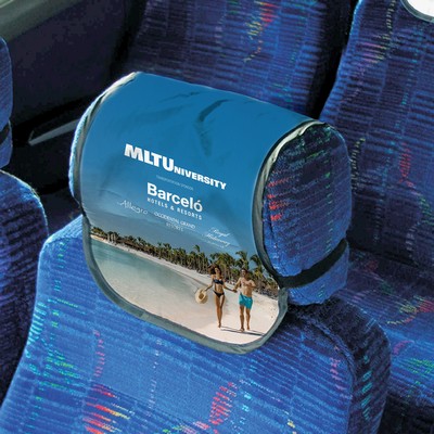 Bus Headrest Cover, convention and tour bus, trade show