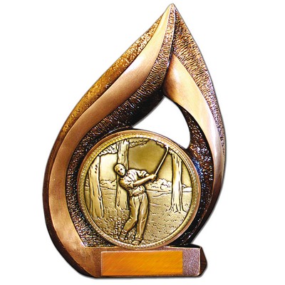 Stock Flame Trophy with 5 1/2" Event Golf II Coin 13"