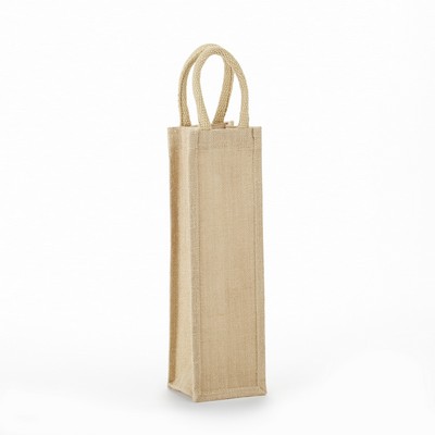 1 Bottle Jute Wine Bag/ Solid Front - 14"x4 1/2"x4 1/2"