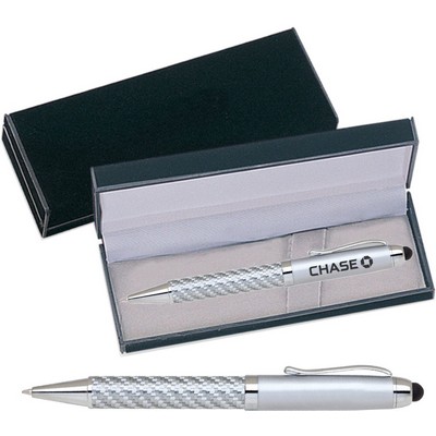 FIBERTEC Series Stylus Pen, silver carbon fiber barrel stylus pen with velvet gift box