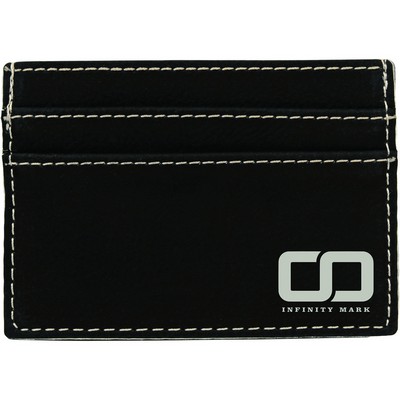 Black/Silver Leatherette Money Clip (4" x 2.75")