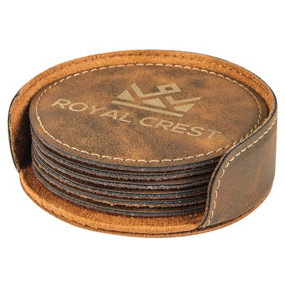 Rustic/Gold Leatherette Round 6-Coaster Set