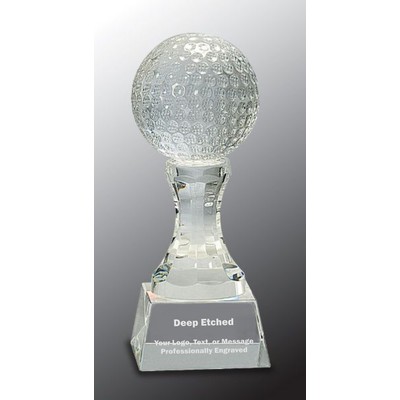 7 3/4" Crystal Golf Ball Award on Clear Pedestal Base