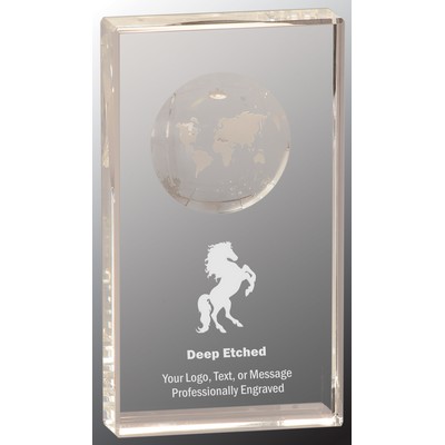 7" Clear Crystal Rectangle Award with Globe Etching