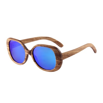 Zebra Wood Sunglasses - Blue Mirror Lenses - Zebra Wood Frames