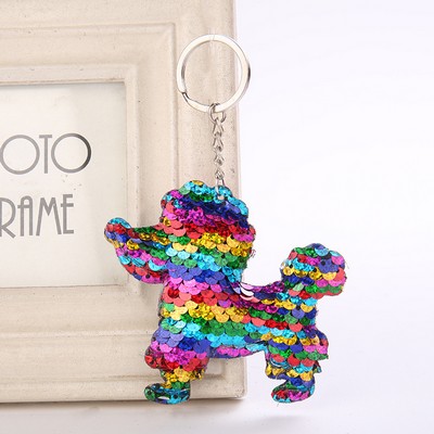 Poodle Dog Shaped Reversible Sequins Keychain