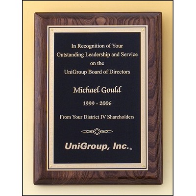 Airflyte® Walnut Piano-Finish Plaque w/Black Textured Plate & Squared Corner (9"x 12")