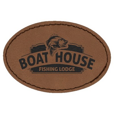 Oval Engraved Patch with Adhesive, Dark Brown Faux Leather, 3" x 2"