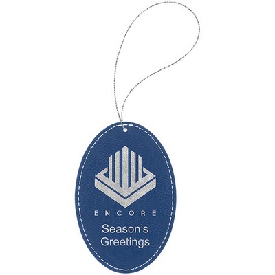 Blue-Silver Laserable Leatherette Oval Ornament, 4"x4"