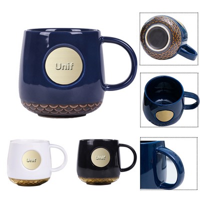 14Oz.Ceramic Coffee Cups With Circular Metal