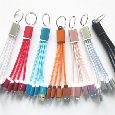 Nylon Woven Braided 4-in-1 Charging Cable with Keyring