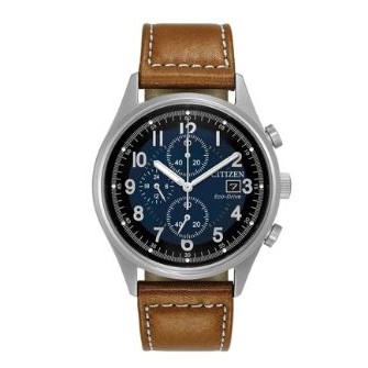 Citizen® Men's Chandler Eco-Drive® Distressed Brown Strap Watch w/Blue Dial