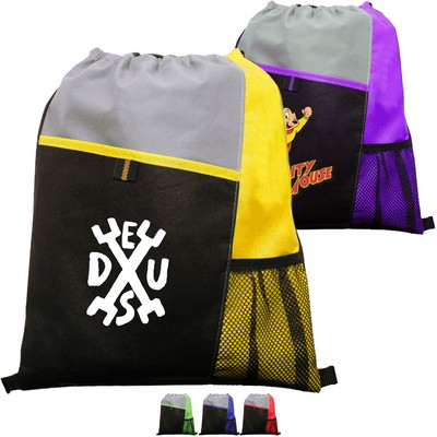 Tri Color Non-Woven Drawstring Backpack Mesh Bottle Bags