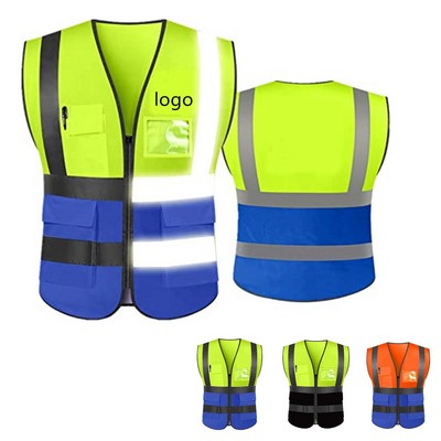 Two Tone Safety Reflective Vest with Pocket and Zipper