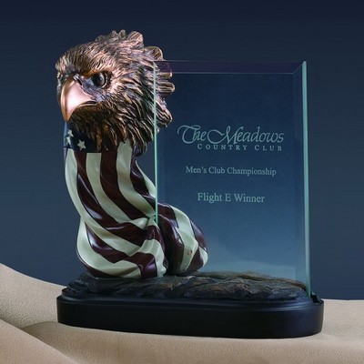 Glass Imprint Eagle Head Trophy w/Flag Frame (7"x7.5")