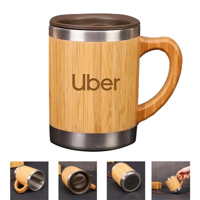 Ecomug - Double Wall Stainless Steel Bamboo Mug - 12 Oz.