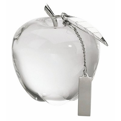 Crystal Apple With Silver Stem And Leaf With Hanging Tag