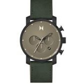 MVMT Chrono Men's Black Steel Watch w/Green Leather Strap