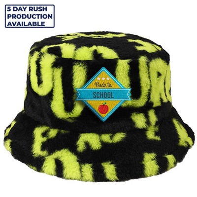 Stock Print Faux Fur Bucket Hat with Custom Logo