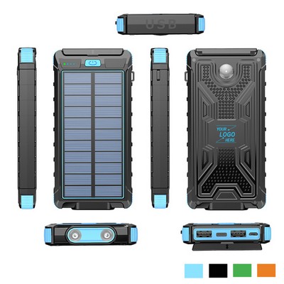 Portable 10000mAh Solar Power Bank with Flashlight and Compass