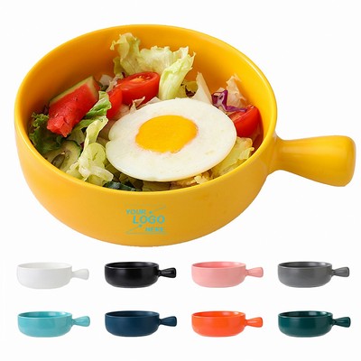 20 oz Round Ceramic Salad Bowl with Handle