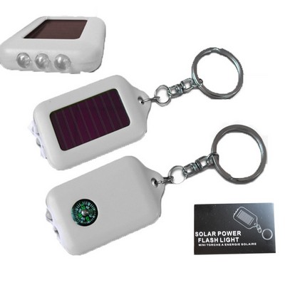 Mini Solar Energy Power Keychain Lamp Light W/ Compass