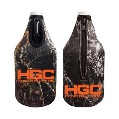 Mossy Oak or Realtree Camo Premium Collapsible Foam 64oz Growler Bottle Insulators w/ Zipper