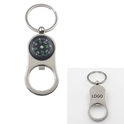 Compass Metal Key Chains With Bottle Opener