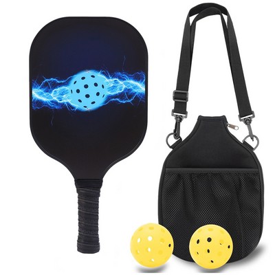 Wooden Pickleball Racket Paddle & Ball Set w/ Shoulder Bag