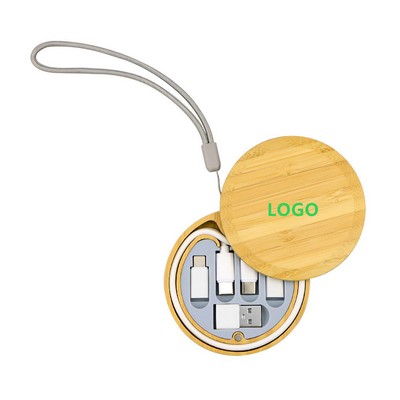 6 in 1 Round Bamboo Charging Cable Box