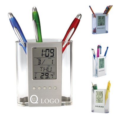 Transparent Electronic Clock Pen Holder