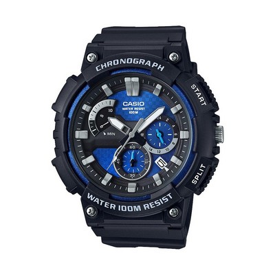 Casio Mens Classic Chronograph Analog Resin Watch Blue & Black Dial